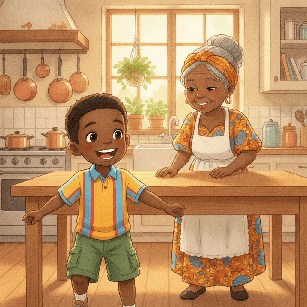 Page 1 of "Nish's Wobbly Rainbow Cake" — a personalized story for Nish